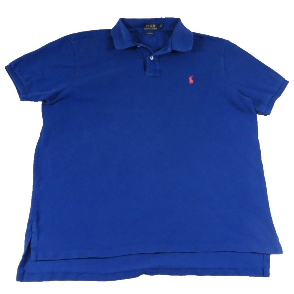 Polo Ralph Lauren Shirt Men XL Custom Blue Pique Cotton Short Sleeve Orange Pony